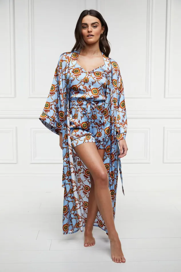 Women Sleepwear Holland Cooper Silk Full Length Dressing Gown Sky Blue