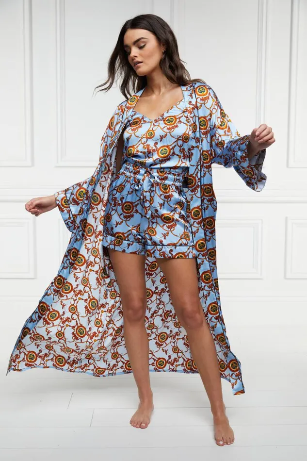 Women Sleepwear Holland Cooper Silk Full Length Dressing Gown Sky Blue