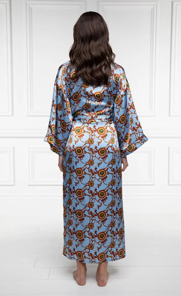 Women Sleepwear Holland Cooper Silk Full Length Dressing Gown Sky Blue