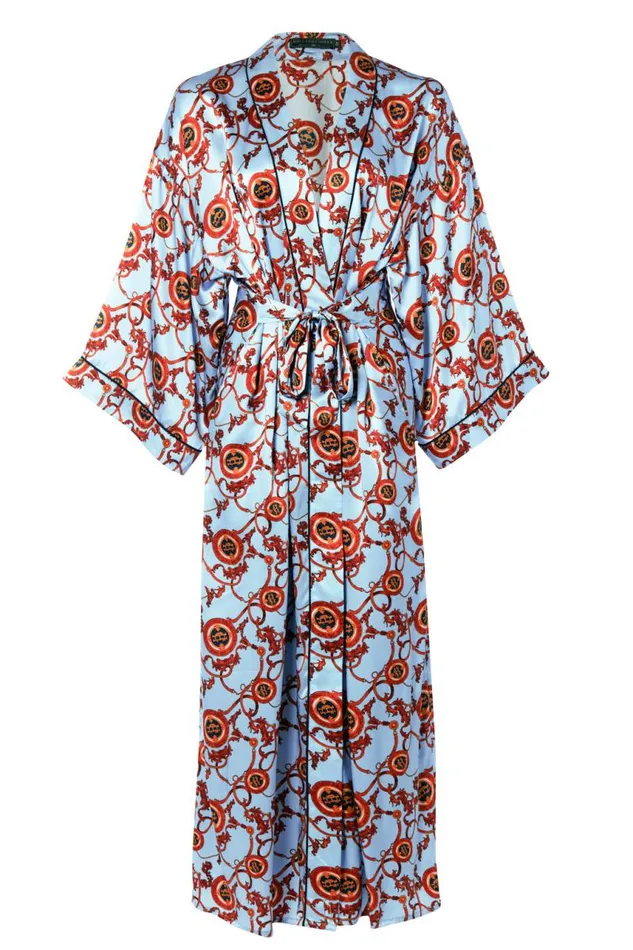 Women Sleepwear Holland Cooper Silk Full Length Dressing Gown Sky Blue