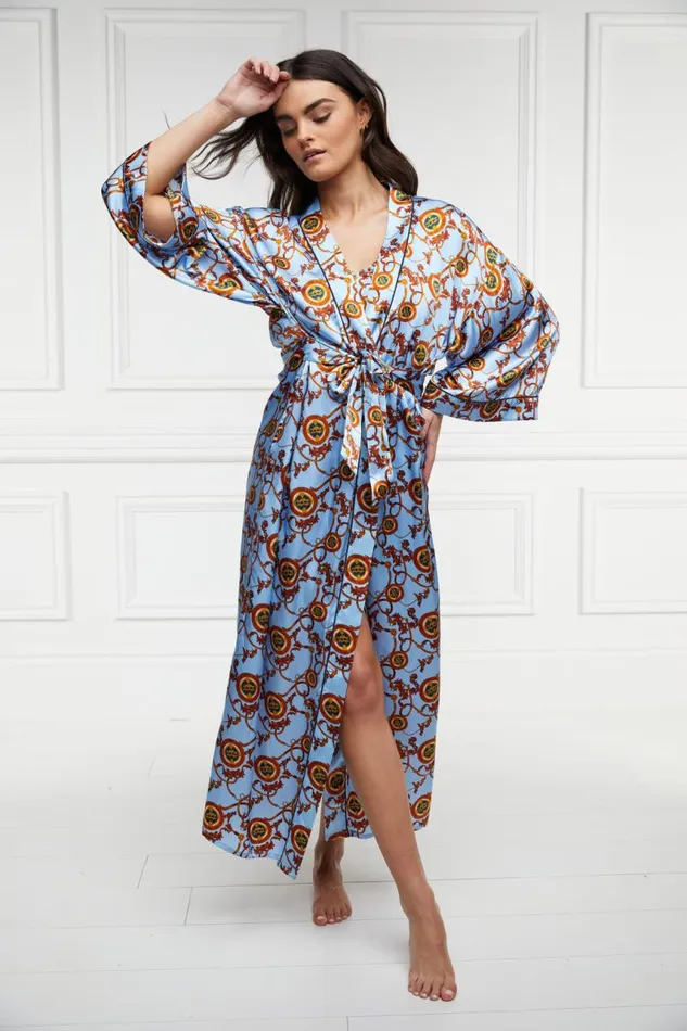 Women Sleepwear Holland Cooper Silk Full Length Dressing Gown Sky Blue