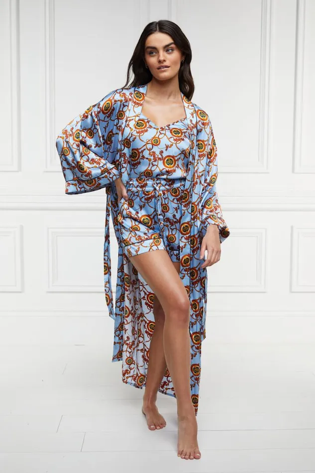 Women Sleepwear Holland Cooper Silk Full Length Dressing Gown Sky Blue