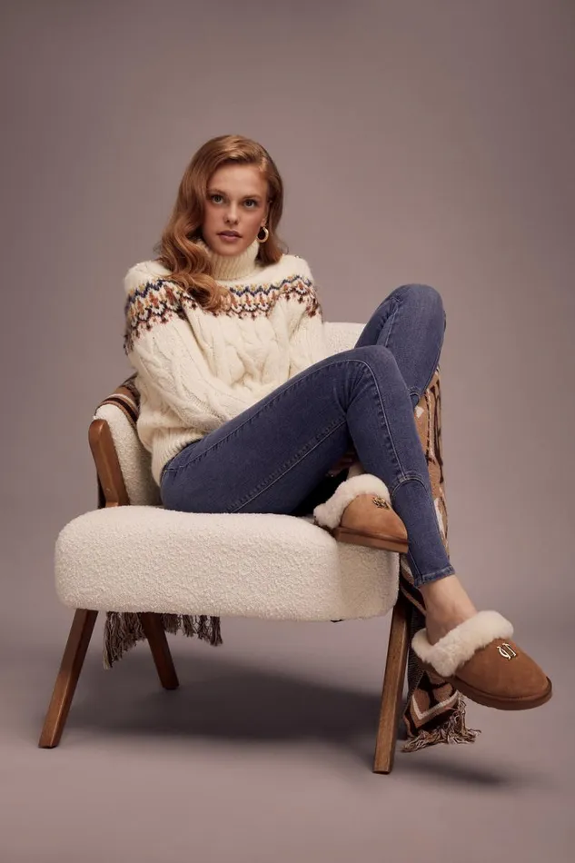 Women Slippers Holland Cooper HC Shearling Slipper Tan