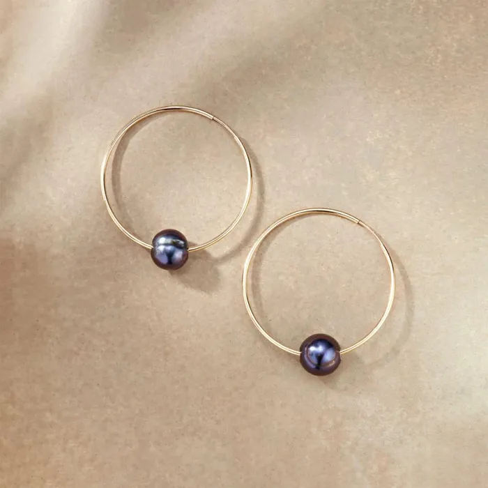 Women Solo Peacock Pearl Hoops Sundance Catalog Earrings