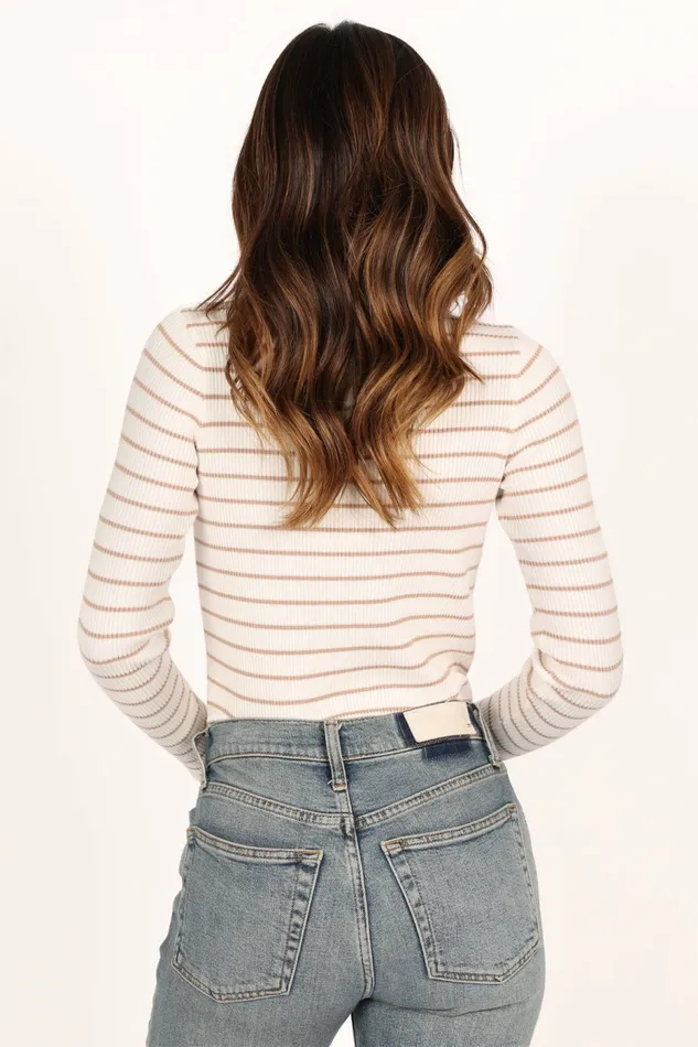 Women Stacie Ribbed Knit Top Beige Stripe Tops Petal and Pup
