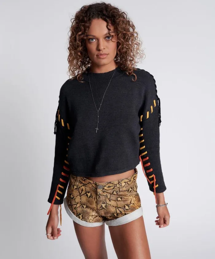 Women STITCHED UP CROP KNIT SWEATER One Teaspoon Knitwear