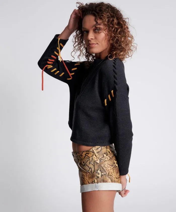 Women STITCHED UP CROP KNIT SWEATER One Teaspoon Knitwear Women STITCHED UP CROP KNIT SWEATER One Teaspoon Knitwear