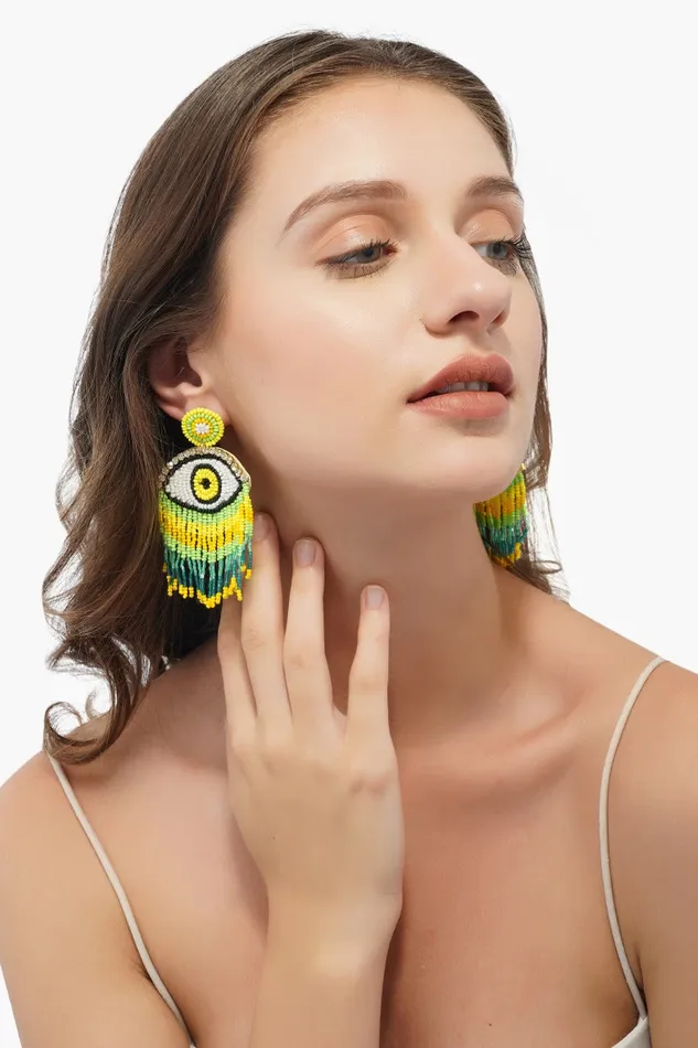 Women Sunny Lime Evil Eye Earrings Earrings America and Beyond