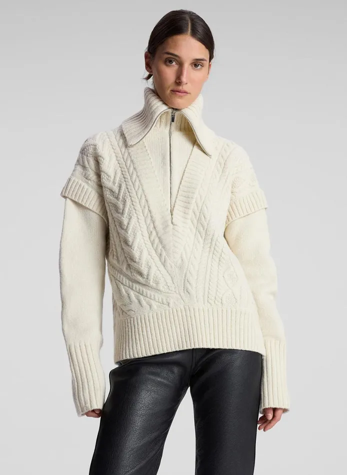 Women Sweaters ALC Callie Merino Cable Knit Sweater Off White