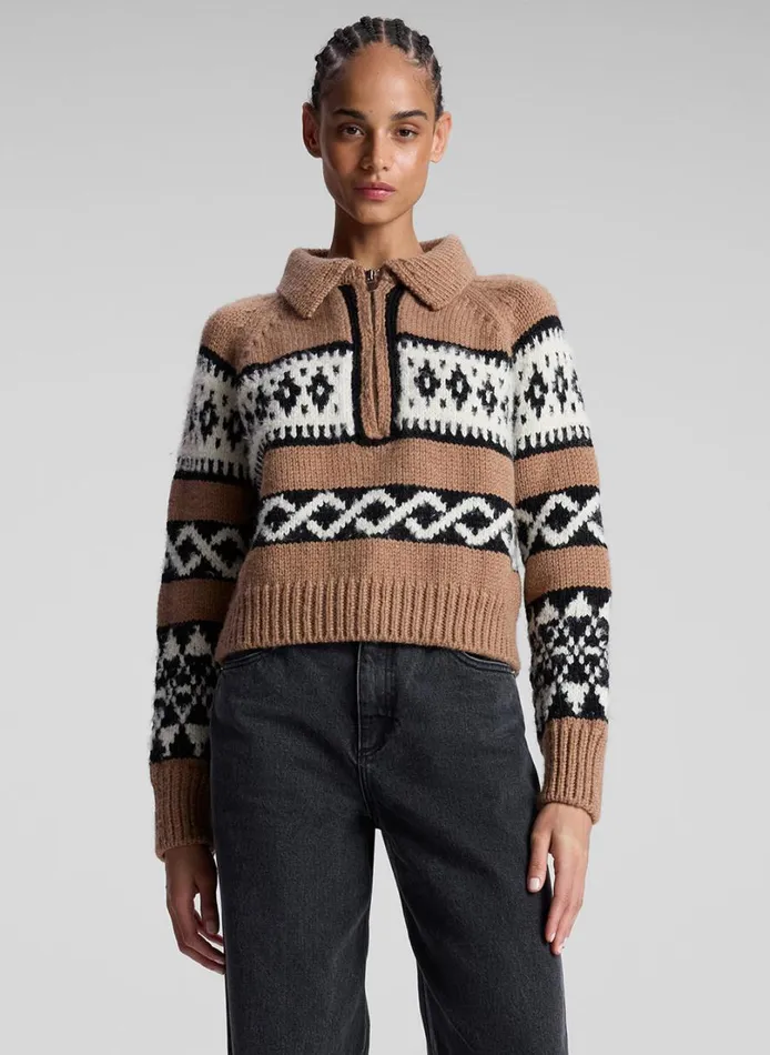 Women Sweaters ALC Carter Merino Fairisle Sweater Camel Multi