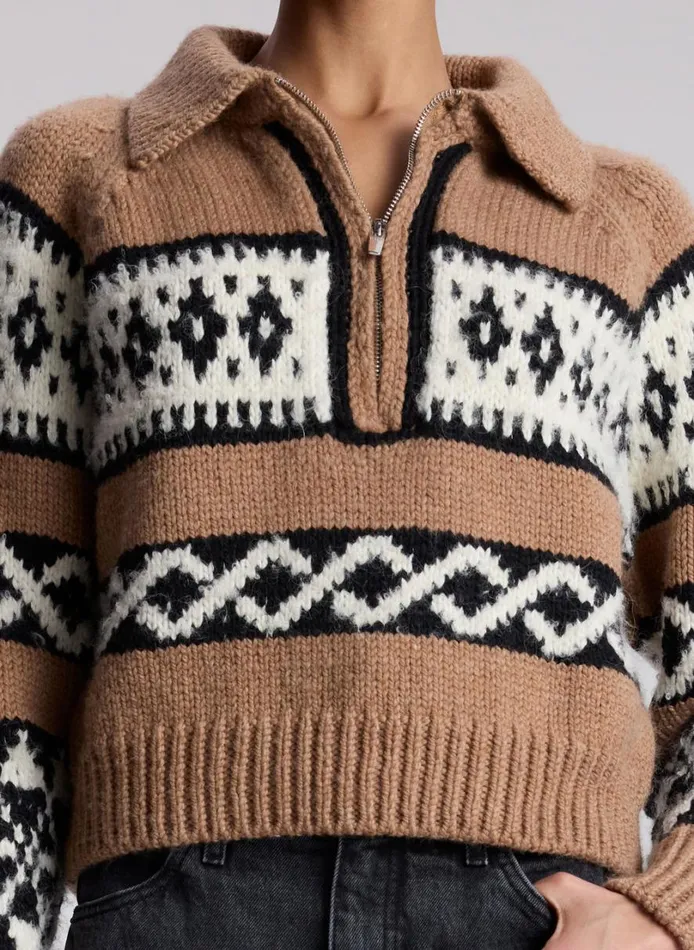 Women Sweaters ALC Carter Merino Fairisle Sweater Camel Multi
