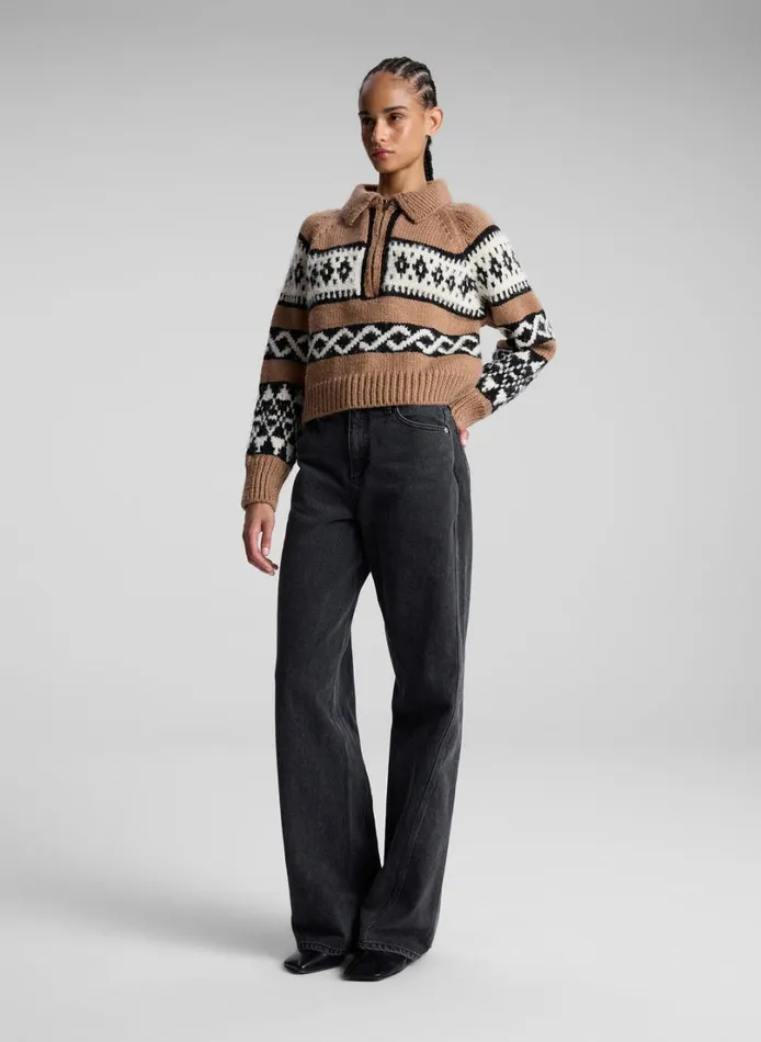 Women Sweaters ALC Carter Merino Fairisle Sweater Camel Multi