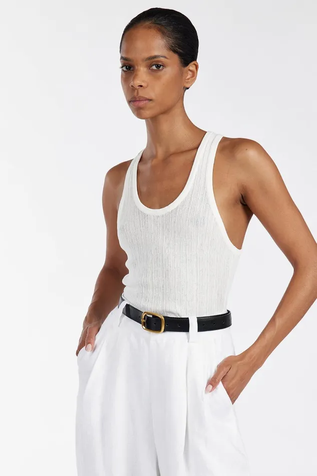 Women Tanks DISSH ALMA WHITE TEXTURED SCOOP KNIT TANK