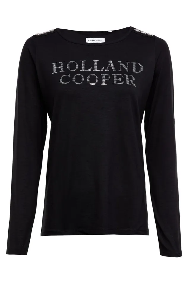 Women Tees Holland Cooper Diamante Long Sleeve Crew Neck Tee Black Silver Women Tees Holland Cooper Diamante Long Sleeve Crew Neck Tee Black Silver