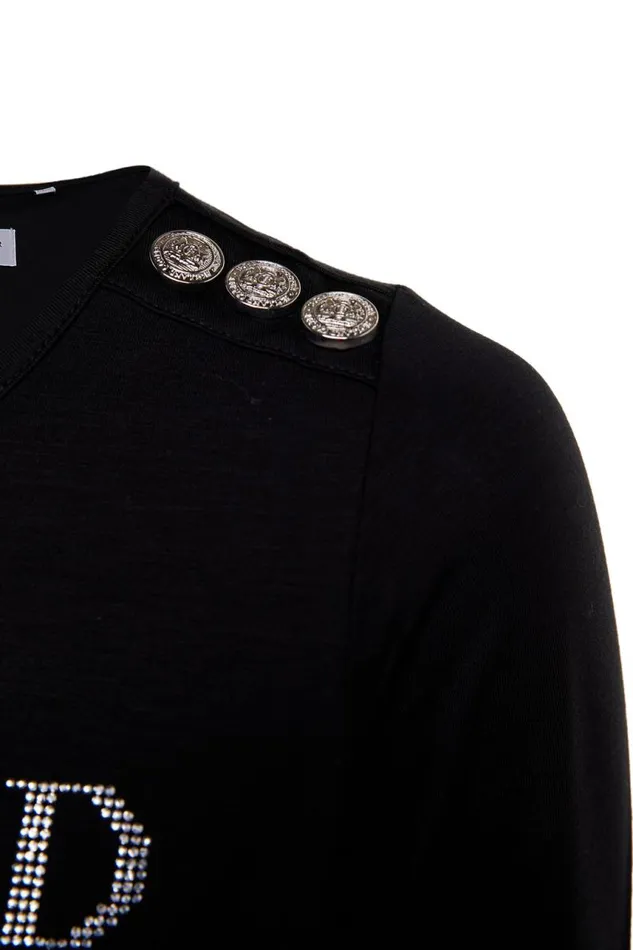 Women Tees Holland Cooper Diamante Long Sleeve Crew Neck Tee Black Silver Women Tees Holland Cooper Diamante Long Sleeve Crew Neck Tee Black Silver