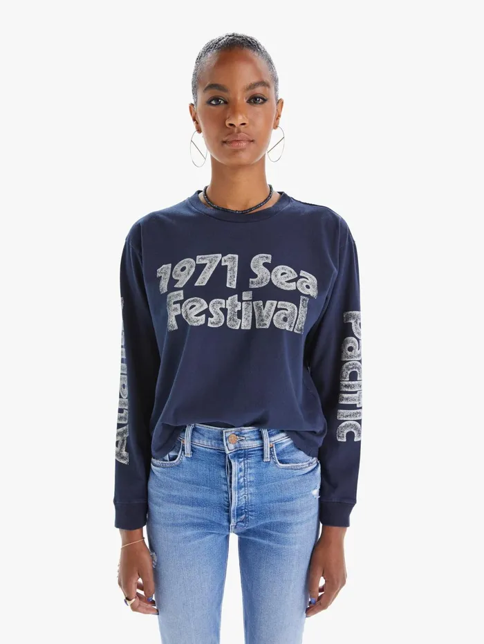 Women Tees Mother Denim The LS Slouch Blue