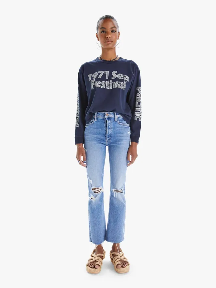 Women Tees Mother Denim The LS Slouch Blue