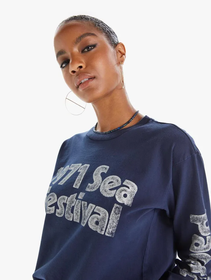 Women Tees Mother Denim The LS Slouch Blue