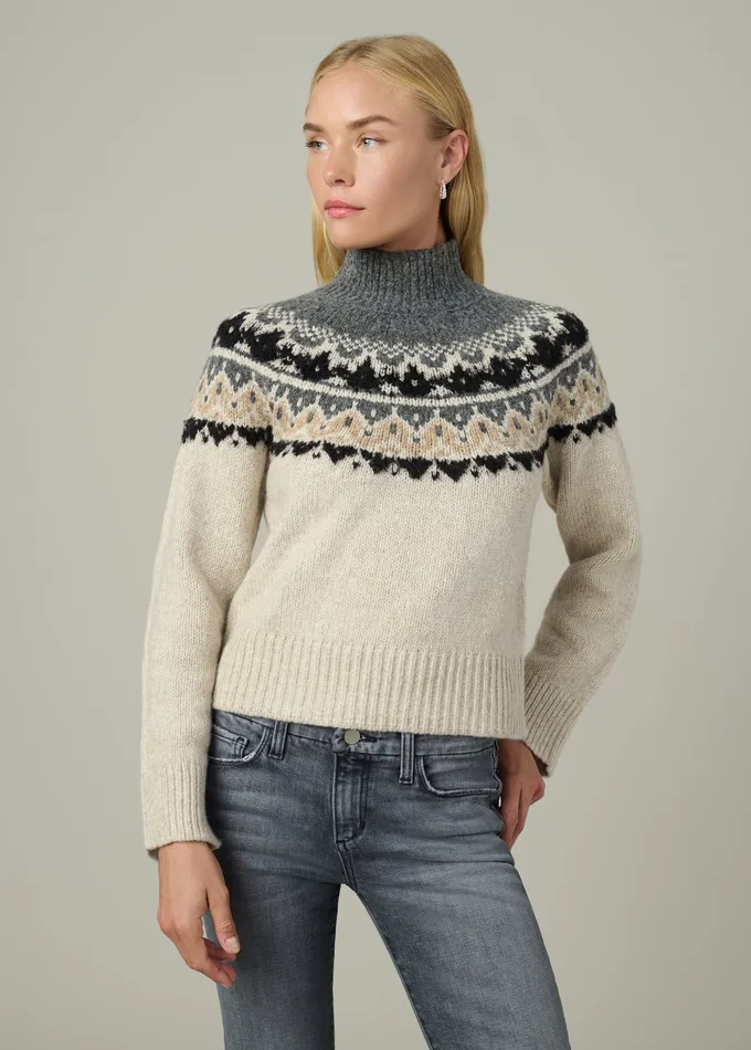 Women THE CELESTE FAIR ISLE SWEATER Oatmeal Charcoal Fair Isle Sweaters Joe8217s Jeans