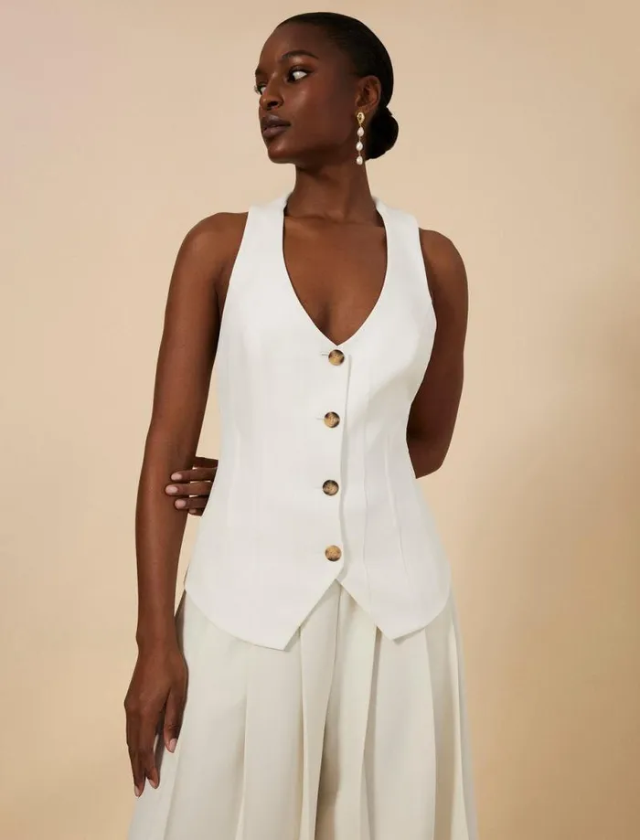 Women TieBack Buttoned Vest Top Gardenia BCBG Tops