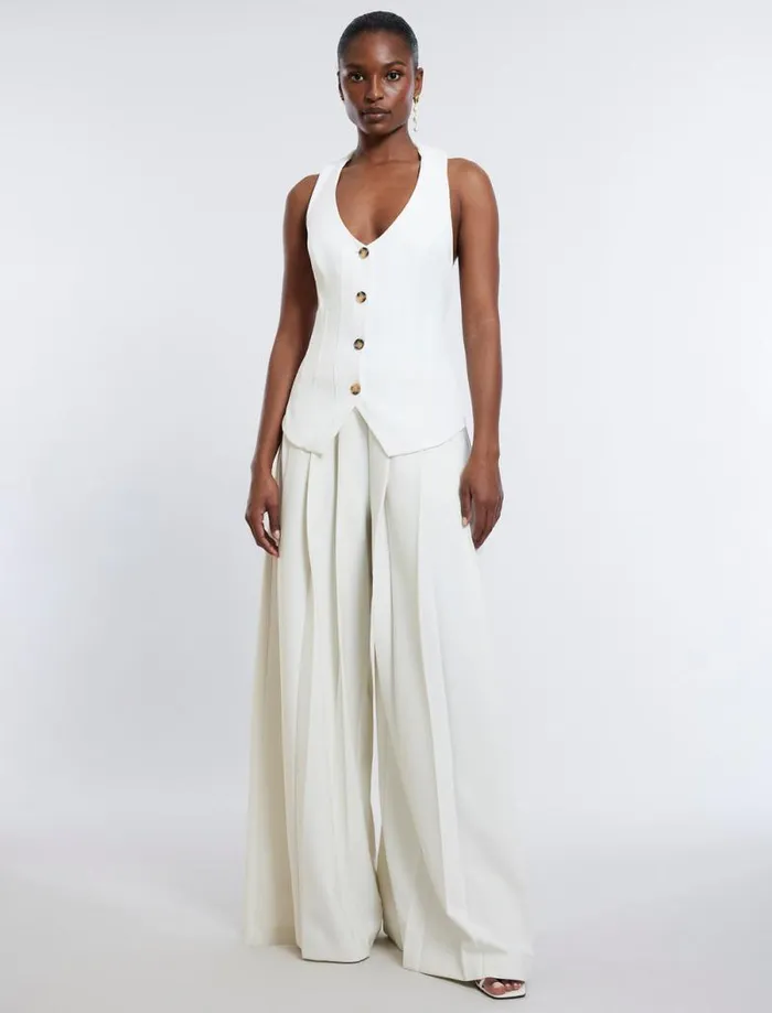 Women TieBack Buttoned Vest Top Gardenia BCBG Tops Women TieBack Buttoned Vest Top Gardenia BCBG Tops