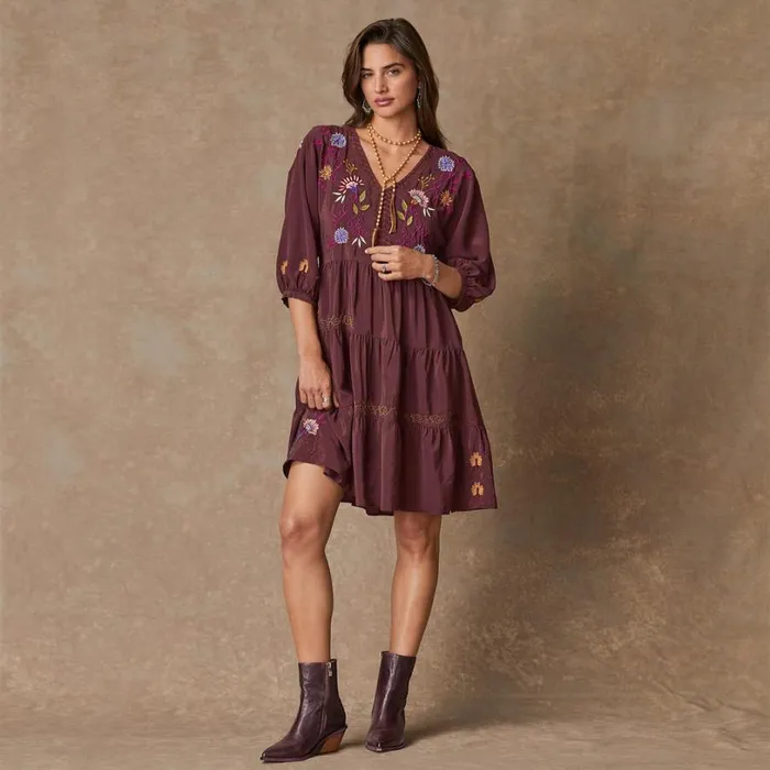 Women Toni Embroidered Dress Decadent Chocolate Sundance Catalog Dresses and Jumpsuits