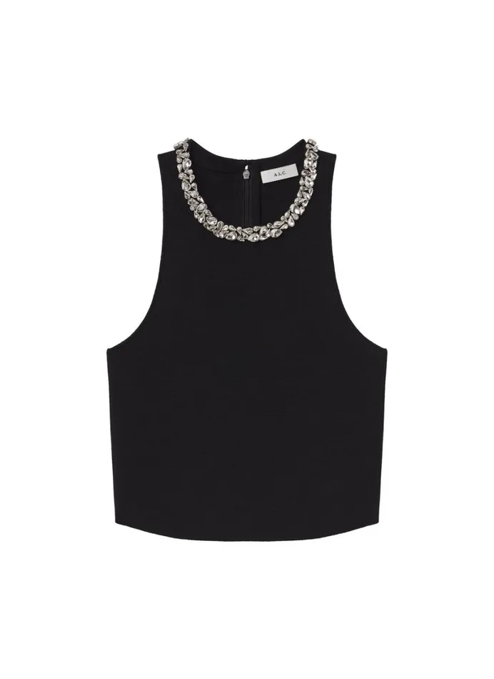 Women Tops ALC Bella Embellished Compact Knit Top Black