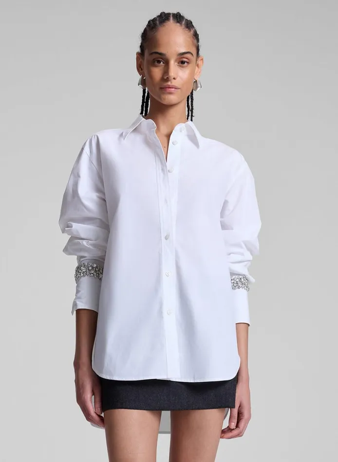 Women Tops ALC Calvin Embellished Sleeve Shirt White