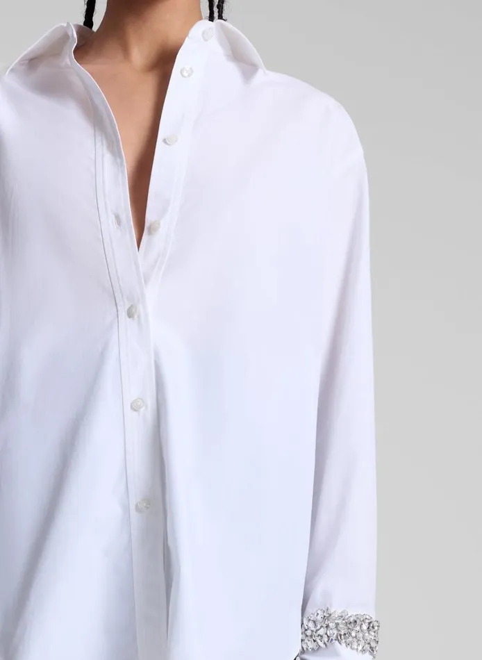 Women Tops ALC Calvin Embellished Sleeve Shirt White