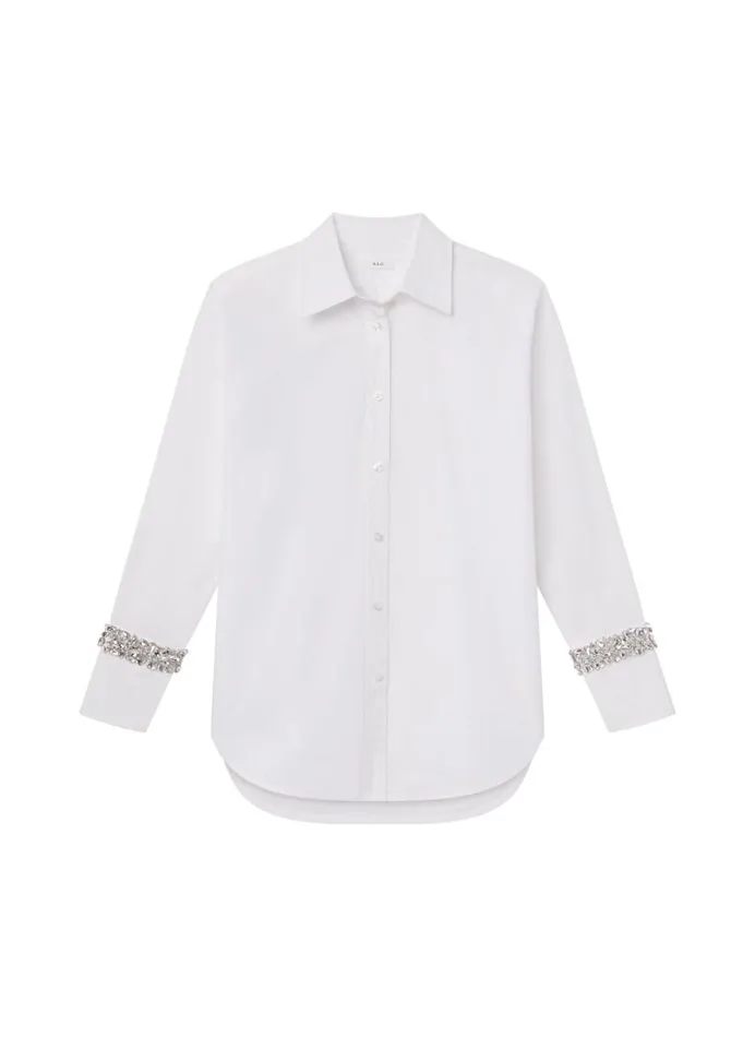 Women Tops ALC Calvin Embellished Sleeve Shirt White