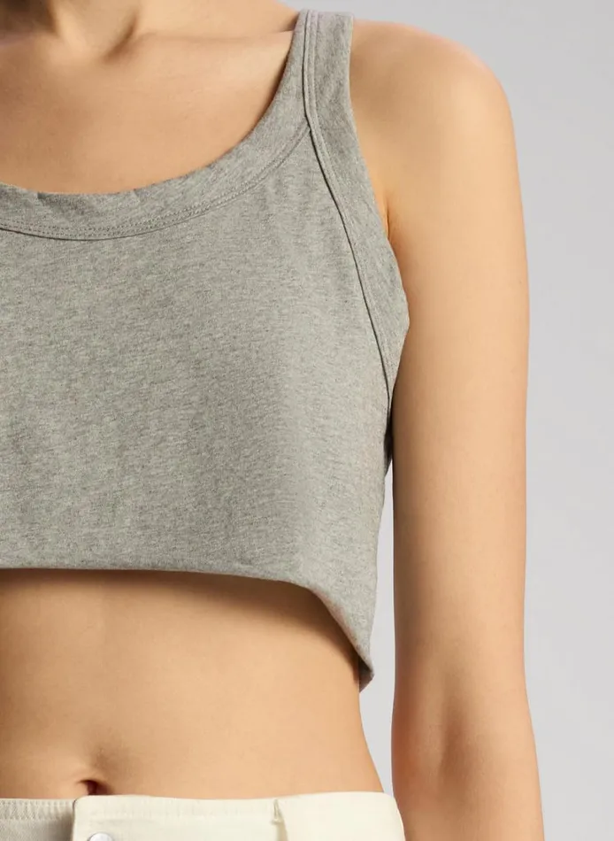 Women Tops ALC Halsey Cropped Cotton Rib Tank Grey Melange