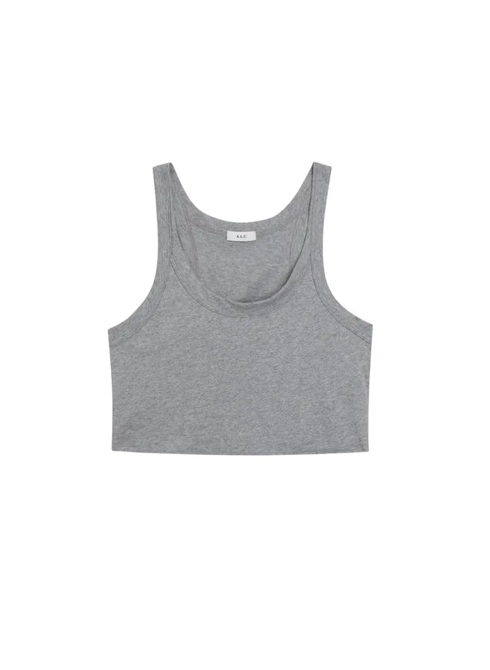 Women Tops ALC Halsey Cropped Cotton Rib Tank Grey Melange
