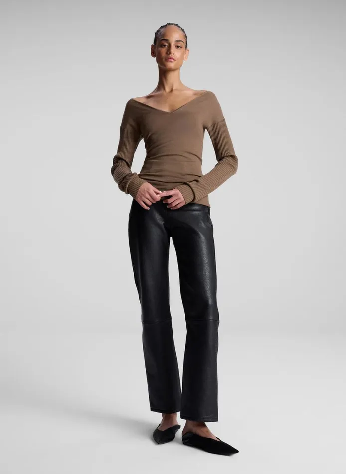 Women Tops ALC Keaton Ribbed Merino Top Dark Taupe