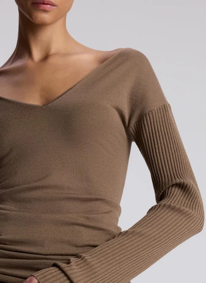 Women Tops ALC Keaton Ribbed Merino Top Dark Taupe