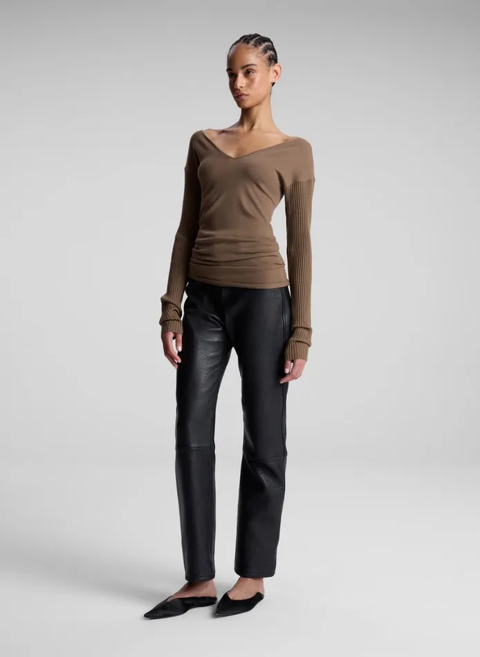 Women Tops ALC Keaton Ribbed Merino Top Dark Taupe