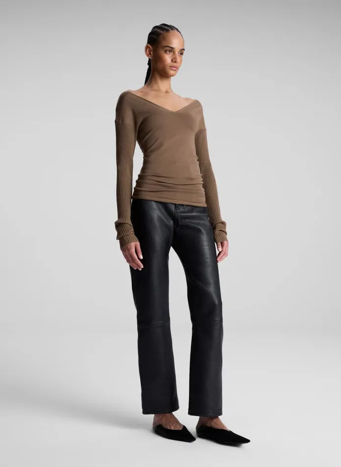 Women Tops ALC Keaton Ribbed Merino Top Dark Taupe