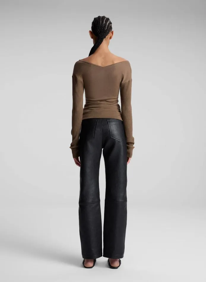 Women Tops ALC Keaton Ribbed Merino Top Dark Taupe