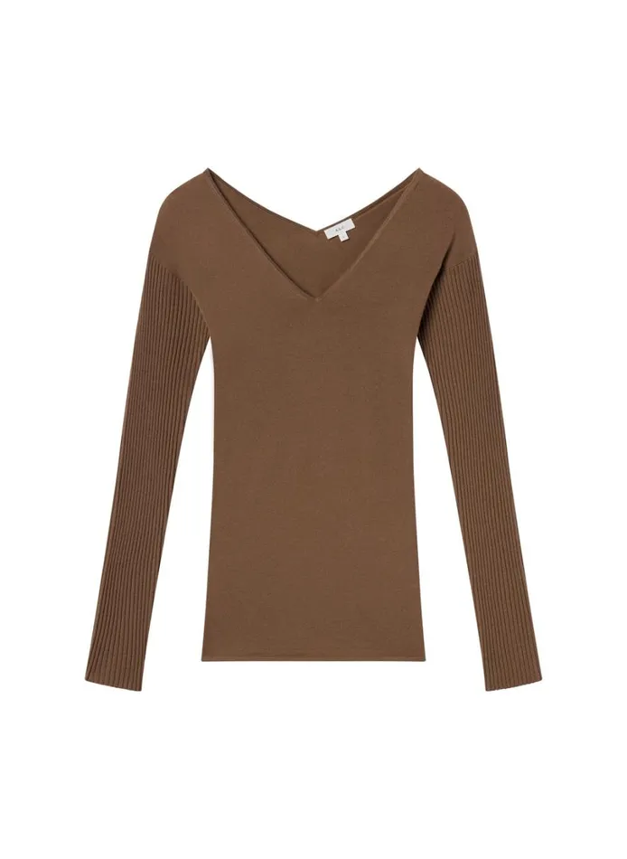 Women Tops ALC Keaton Ribbed Merino Top Dark Taupe