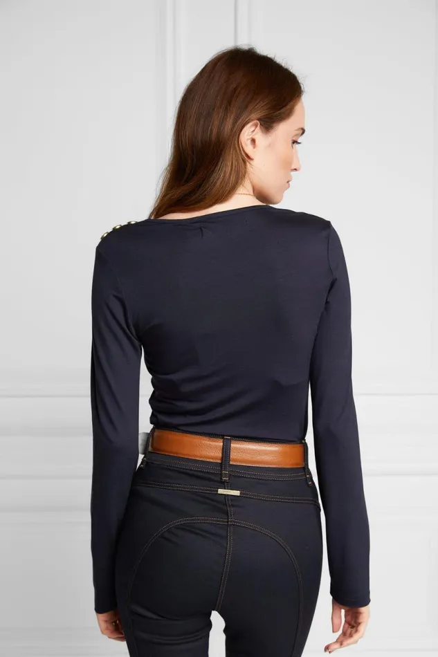 Women Tops Holland Cooper Long Sleeve VNeck Tee Ink Navy