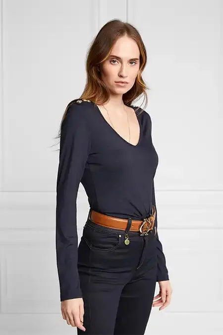 Women Tops Holland Cooper Long Sleeve VNeck Tee Ink Navy