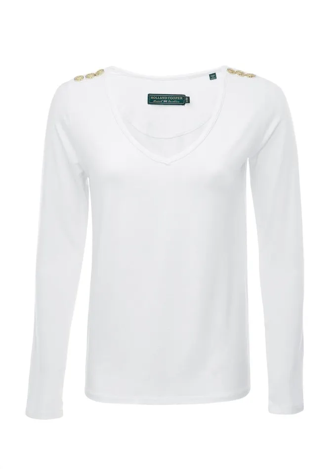 Women Tops Holland Cooper Long Sleeve VNeck Tee White Women Tops Holland Cooper Long Sleeve VNeck Tee White