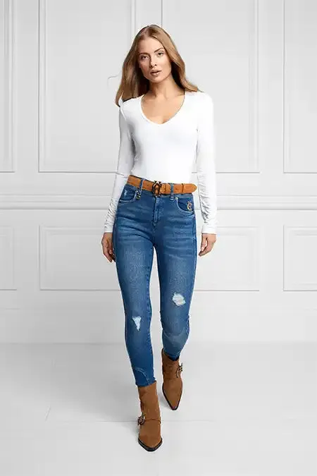 Women Tops Holland Cooper Long Sleeve VNeck Tee White Women Tops Holland Cooper Long Sleeve VNeck Tee White