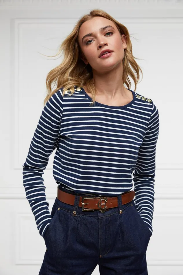 Women Tops Holland Cooper Padstow Long Sleeve Crew Neck Tee Ink Navy Natural Stripe Women Tops Holland Cooper Padstow Long Sleeve Crew Neck Tee Ink Navy Natural Stripe
