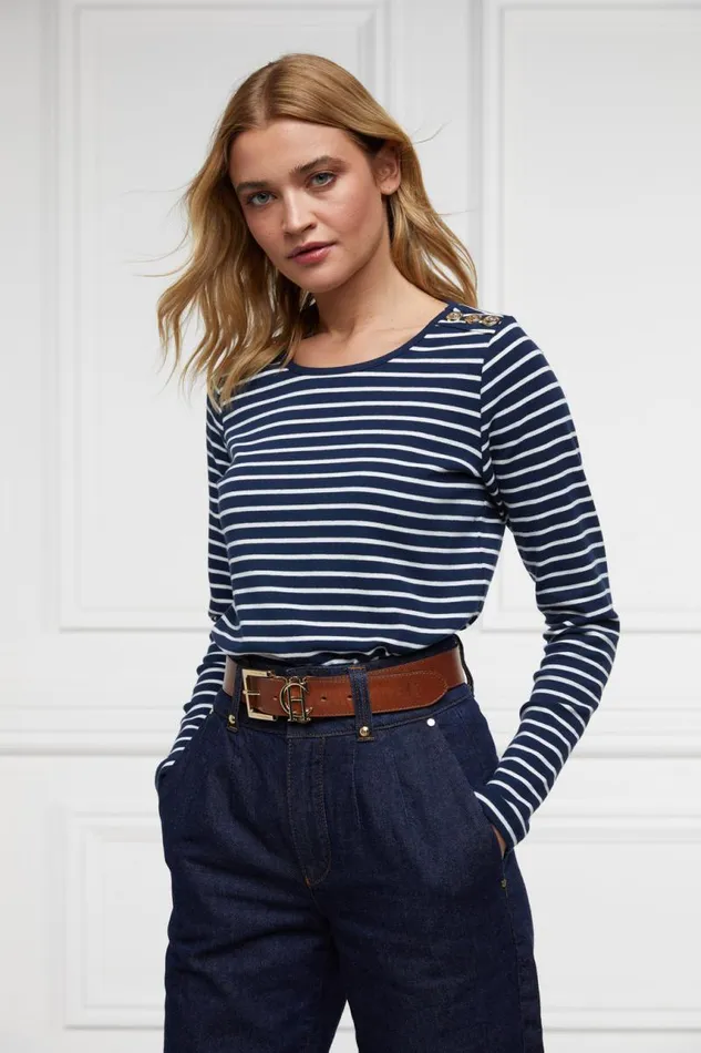 Women Tops Holland Cooper Padstow Long Sleeve Crew Neck Tee Ink Navy Natural Stripe Women Tops Holland Cooper Padstow Long Sleeve Crew Neck Tee Ink Navy Natural Stripe
