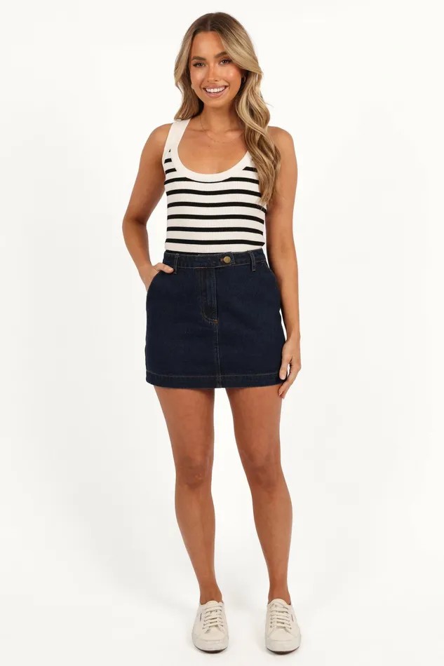 Women Tops Petal and Pup Esme Knit Tank White Black Stripe