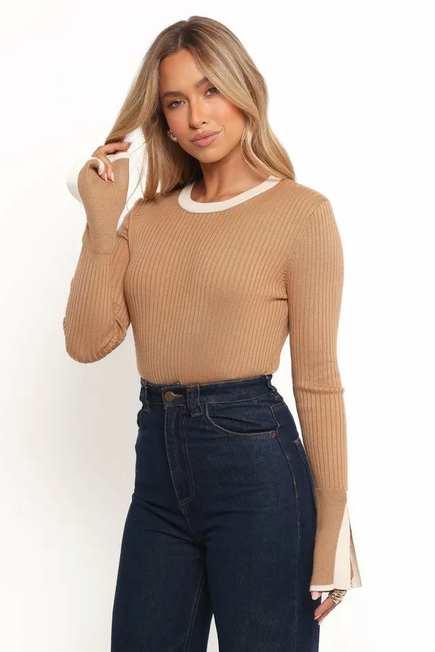 Women Tops Petal and Pup Lizbeth Knit Top Tan White