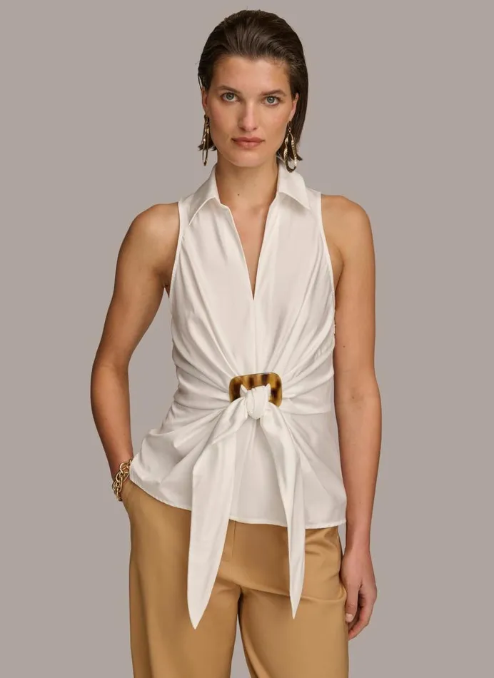 Women TORTOISE HARDWARE KNOT TOP Cream Donna Karan New York Sweaters And Tops Women TORTOISE HARDWARE KNOT TOP Cream Donna Karan New York Sweaters And Tops