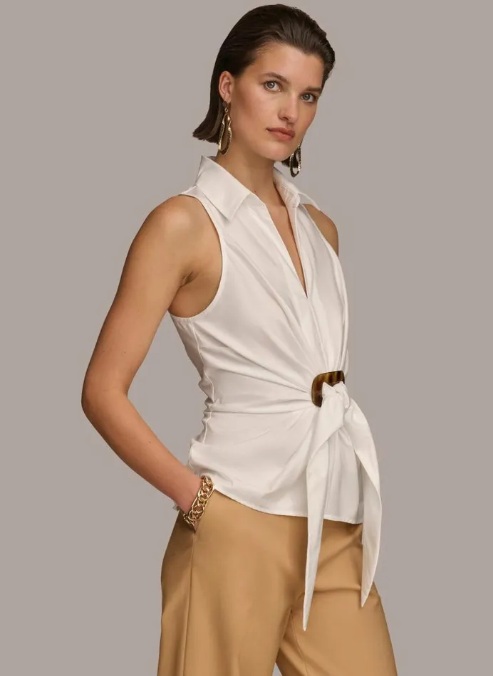 Women TORTOISE HARDWARE KNOT TOP Cream Donna Karan New York Sweaters And Tops Women TORTOISE HARDWARE KNOT TOP Cream Donna Karan New York Sweaters And Tops