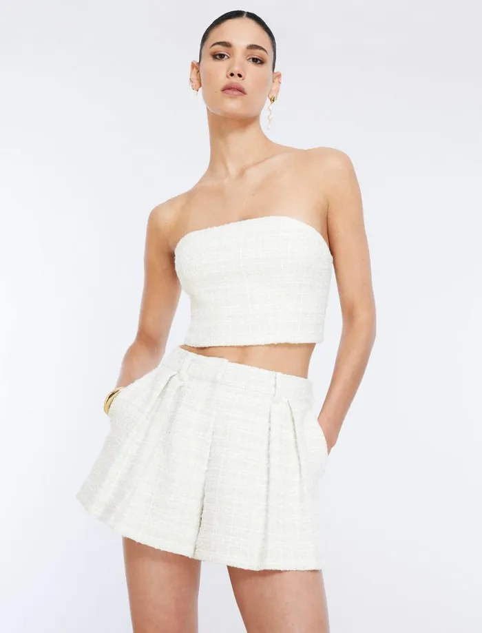 Women Tweed Crop Top Gardenia BCBG Suiting Women Tweed Crop Top Gardenia BCBG Suiting