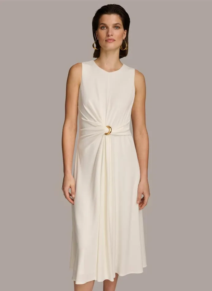 Women TWIST KNOT DETAIL DRESS Cream Donna Karan New York Dresses And Jumpsuits